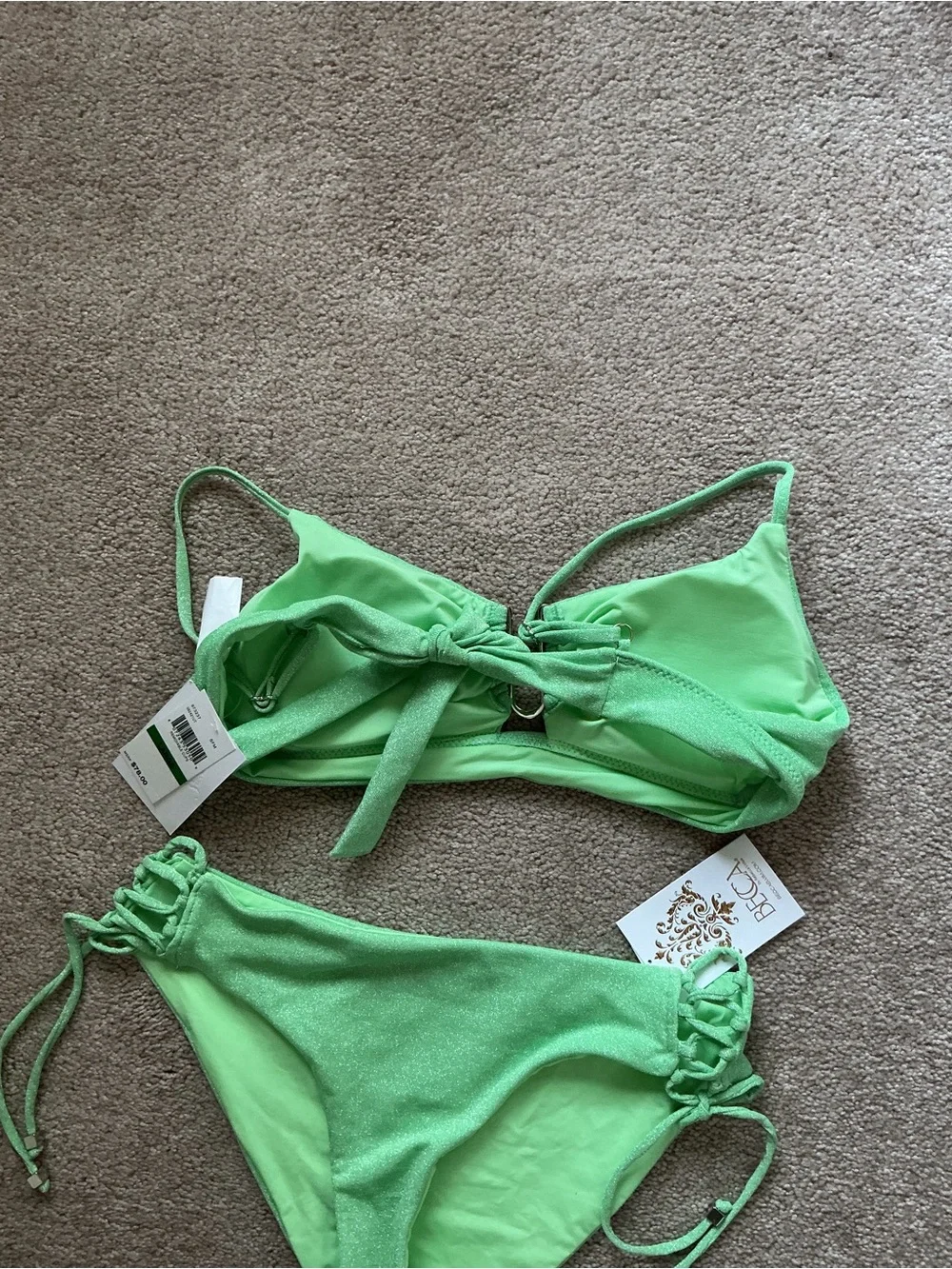 BECCA GLIMMER TOP AND BIKINI HIPSTER BOTTOM 2 PIECE SWIMSUIT- SZ LARGE- NWT